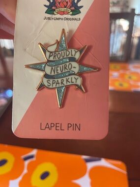 Proudly Neuro-Sparkly Enamel Lapel Pin - Blue Glitter + stim toy
